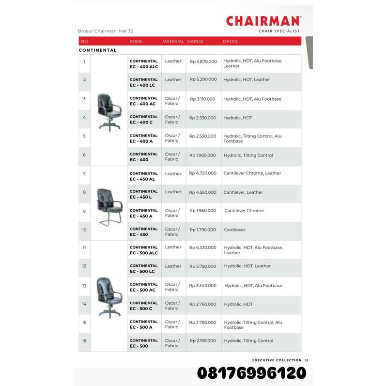 Kursi Kantor Chairman CONTINENTAL EC 400 ALC 400 LC 400 AC 400 C 400 A 400 450 AL 450 L 450 A 450 500 ALC 500 LC 500 AC 500 C 500 A 500