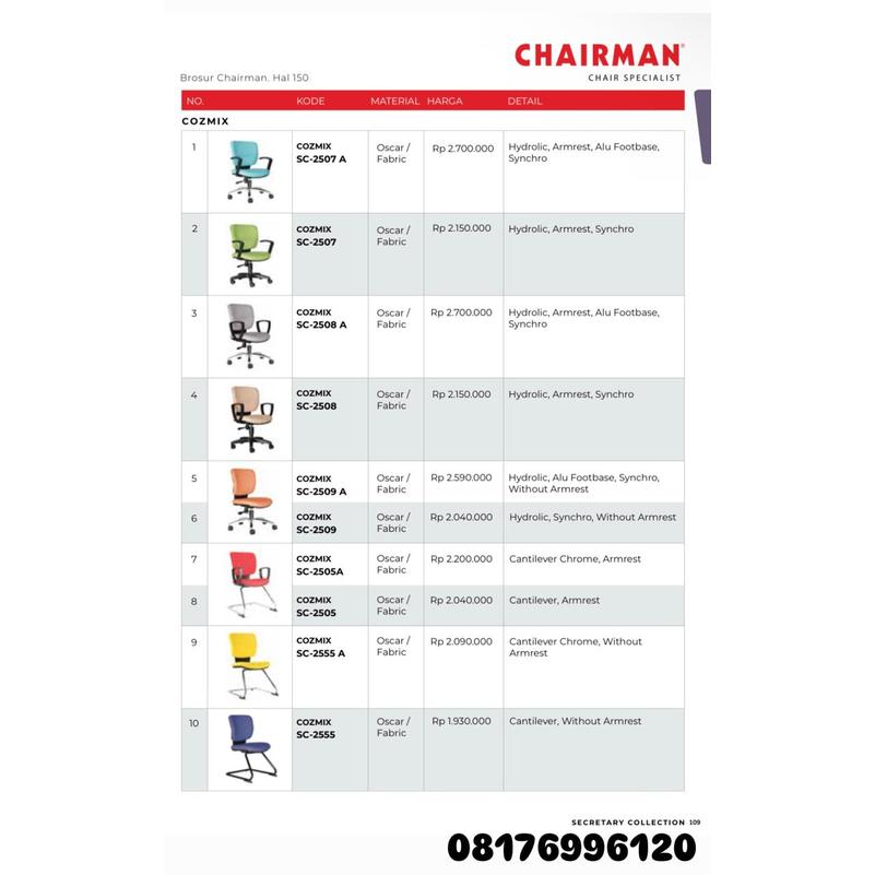 Kursi Kantor Chairman COZMIX SC 2507 A 2507 2555 2508 A 2508 2505 A 2509 A 2555 A