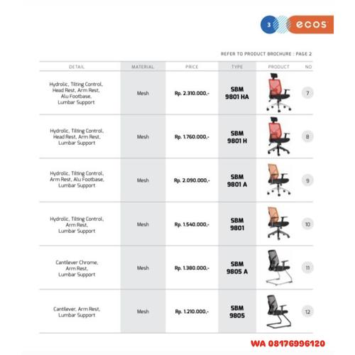 Kursi Kantor Chairman Ecos SBM 9801 HA SBM 9801 H SBM 9801 A SBM 9801 SBM 9805 A SBM 9805
