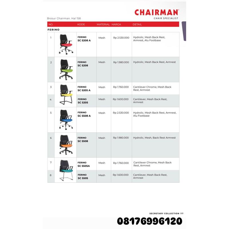 Kursi Kantor Chairman FERINO SC 5208 A 5208 5205 A 5205 5508 A 5508 5505 A 5505
