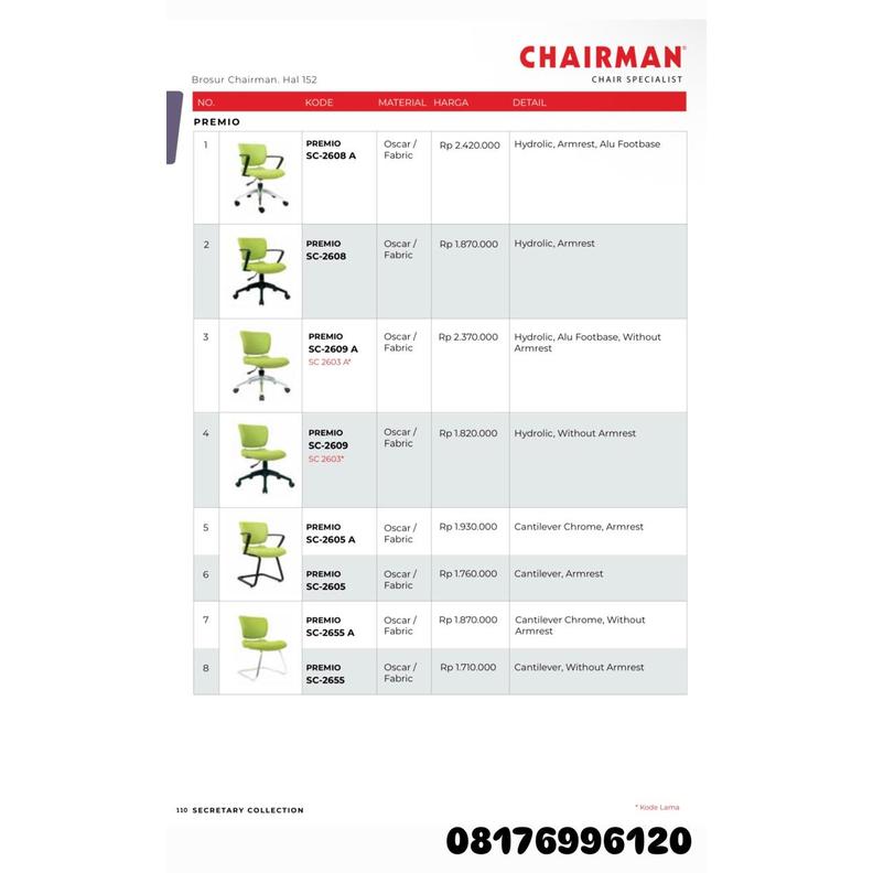 Kursi Kantor Chairman PREMIO SC 2609 A 2608 A 2655 A 2609 2608 2605