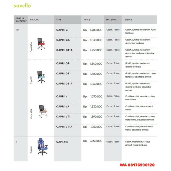 Kursi Kantor Savello CAPRI G GA GT1A GP GT1 GT1P V VA VT1 VT1A & CAPTAIN