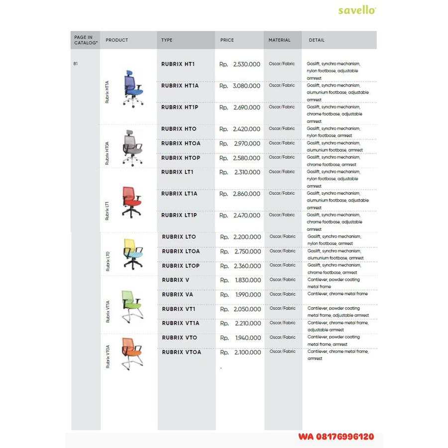 Kursi Kantor Savello RUBRIX HT1 HT1A HT1P HTO HTOA HTOP LT1 LT1A LT1P LTO LTOA LTOP V VA VT1 VT1A VTO VTOA