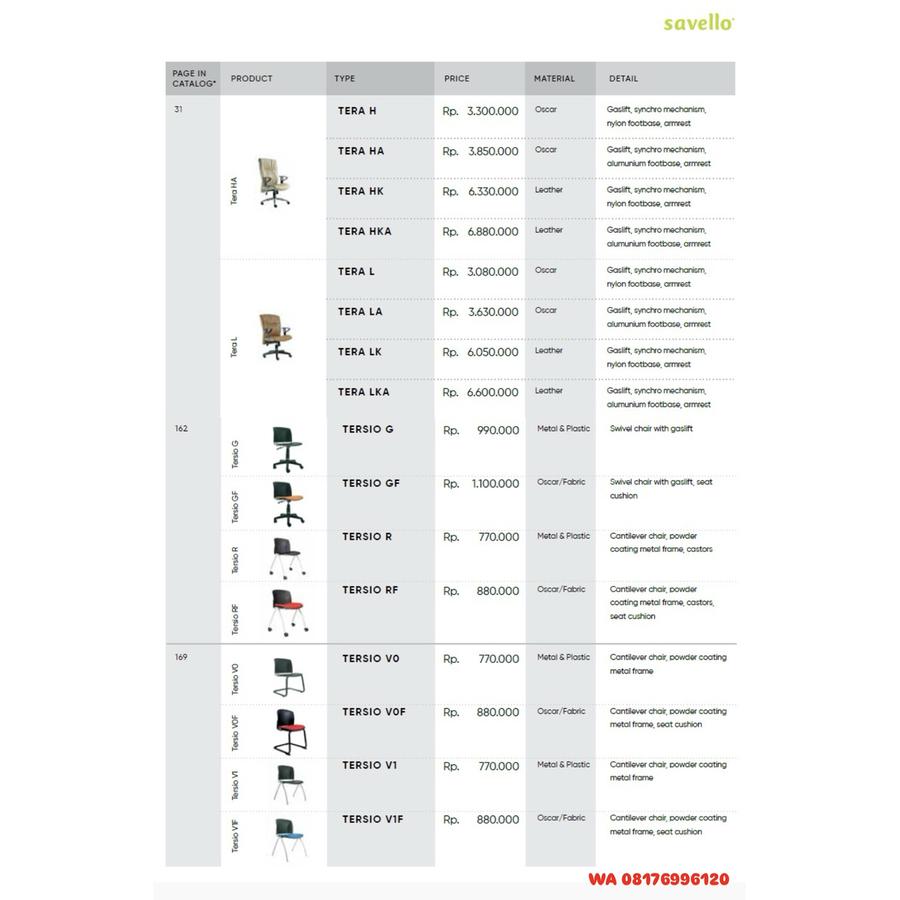 Kursi Kantor Savello TERA H HA HK HKA L LA LK LKA & TERSIO G GF R RF V0 V0F V1 V1F