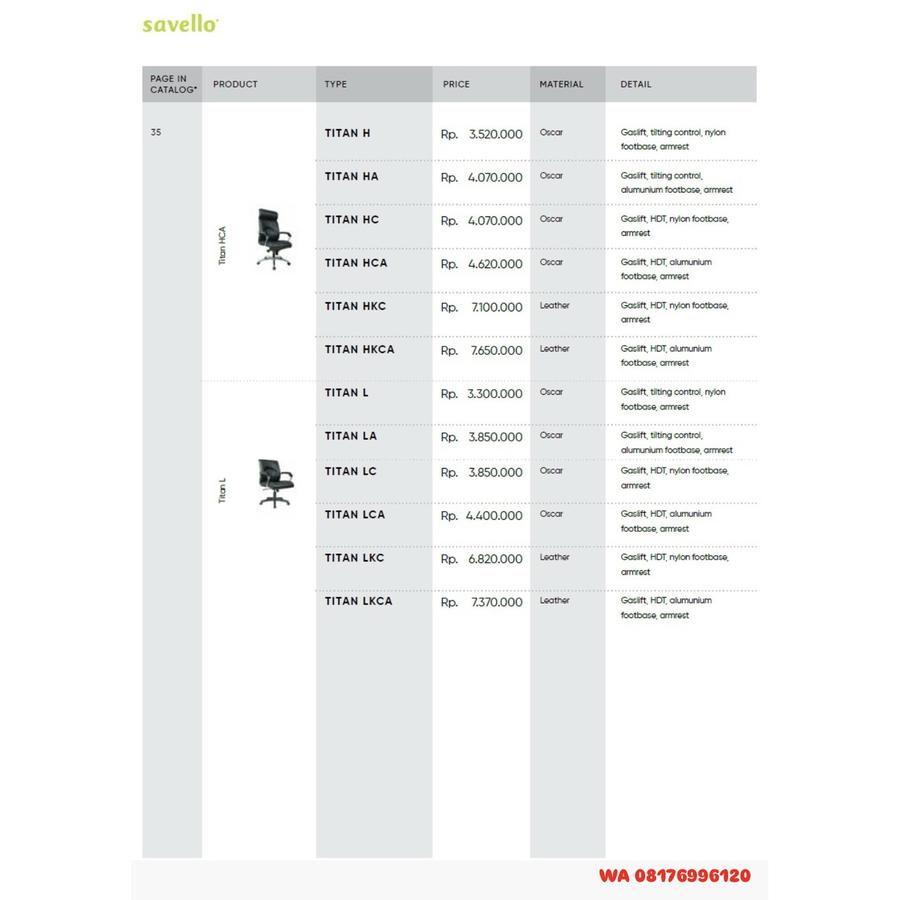 Kursi Kantor Savello TITAN H HA HC HCA HKC HKCA L LA LC LCA LKC LKCA