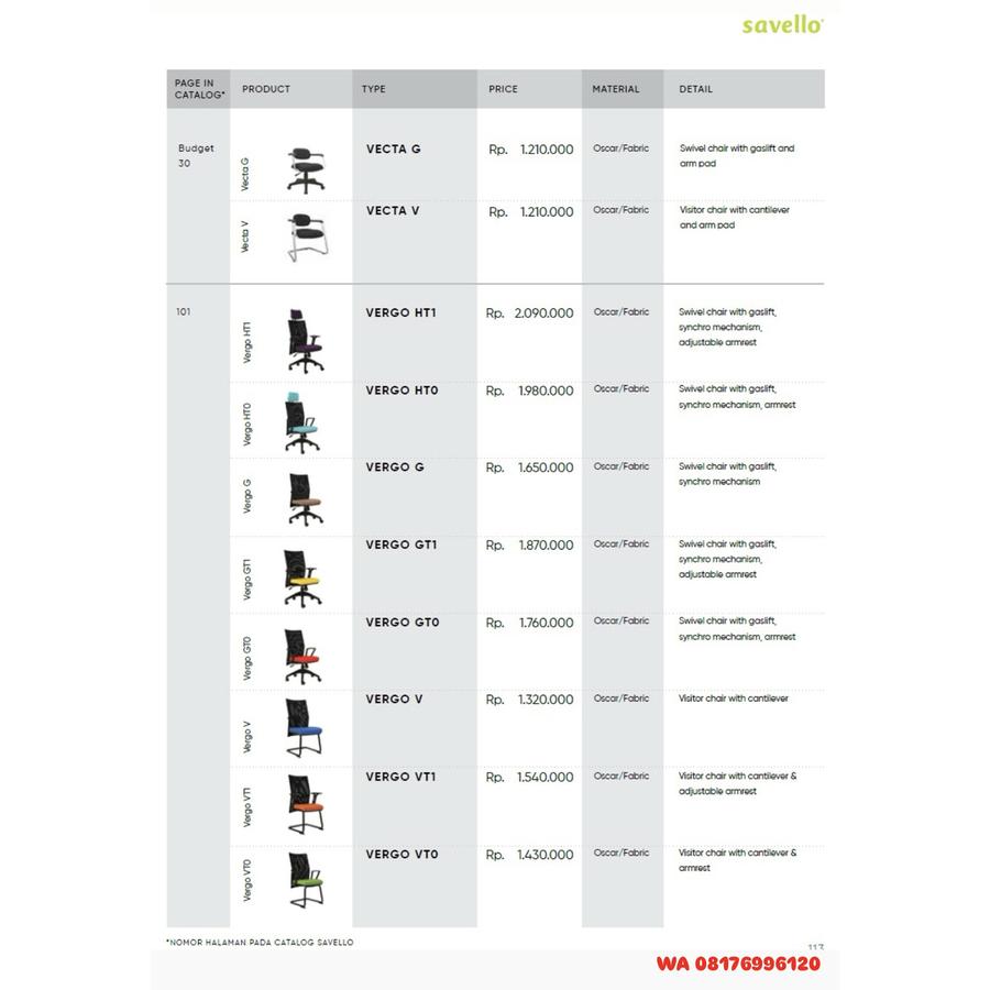 Kursi Kantor Savello VECTA G V & VERGO HT1 HT0 G GT1 GT0 V VT1 VT0