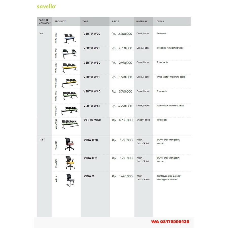 Kursi Kantor Savello VERTU W20 W21 W30 W31 W40 W41 W50 & VIDA GT0 GT1 V