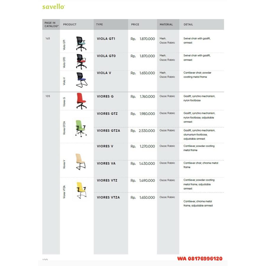 Kursi Kantor Savello VIOLA GT1 GT0 V & VIORES G GTZ GTZA V VA VTZ VTZA