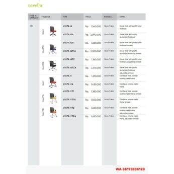 Kursi Kantor Savello VISTA G GA GT1 GT1A GTZ GTZA V VA VT1 VT1A VTZ VTZA