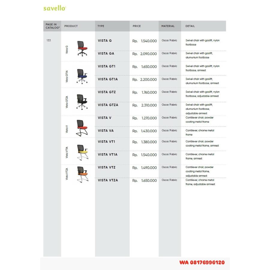 Kursi Kantor Savello VISTA G GA GT1 GT1A GTZ GTZA V VA VT1 VT1A VTZ VTZA