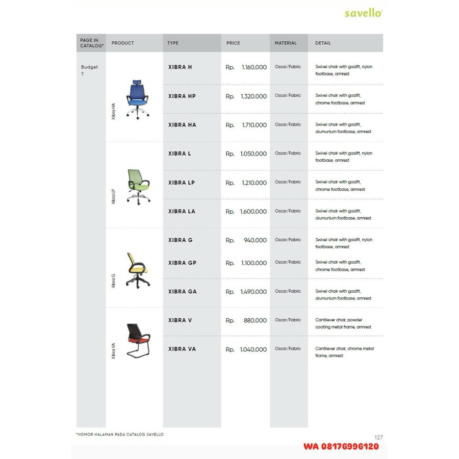 Kursi Kantor Savello XIBRA H HP HA L LP LA G GP GA V VA
